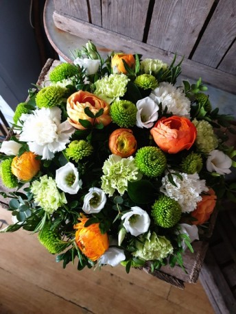 Green, gold and white Posy