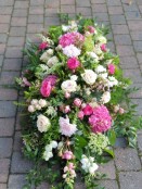 Pink and white double ended Coffin Spray